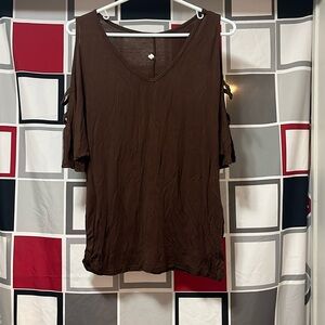 Cute brown tunic tee with open shoulders